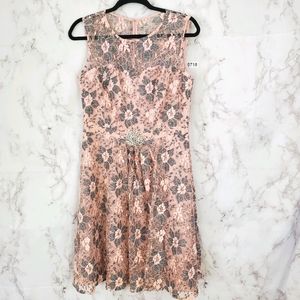ADRIANNA PAPELL Pink Sleeveless Lace Dress Jeweled